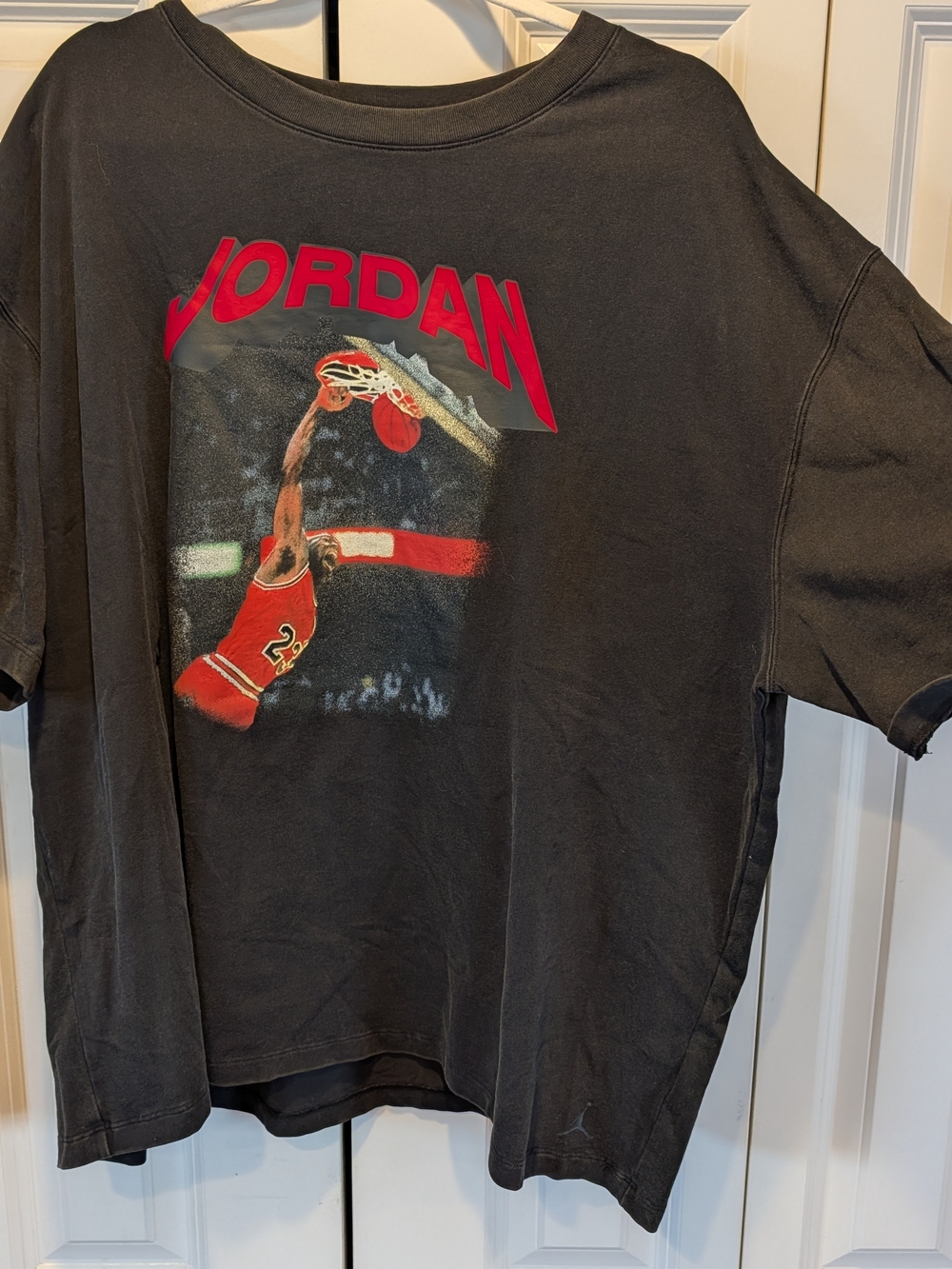 Nike Air Jordan Black Tee with Red Jumpman and Lettering Women's XXL